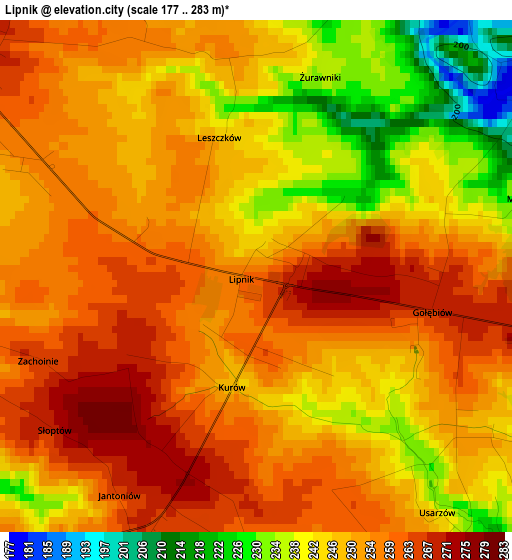 Lipnik elevation map