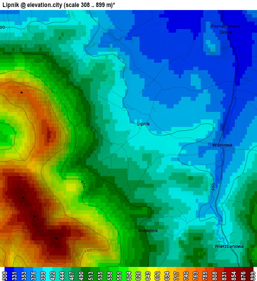 Lipnik elevation map