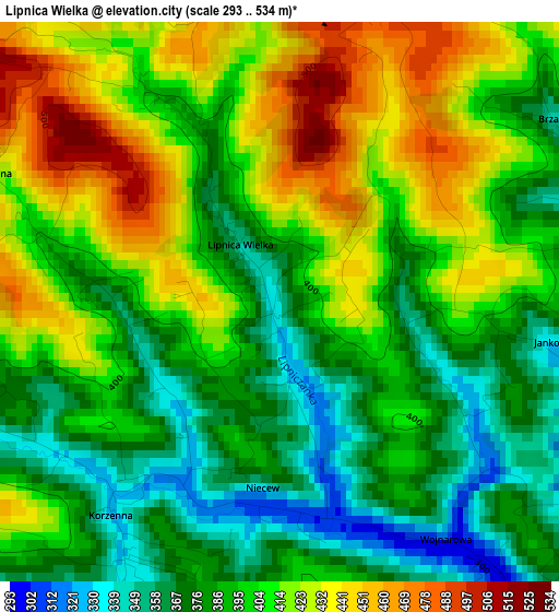 Lipnica Wielka elevation map