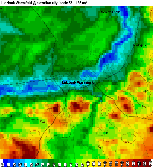 Lidzbark Warmiński elevation map