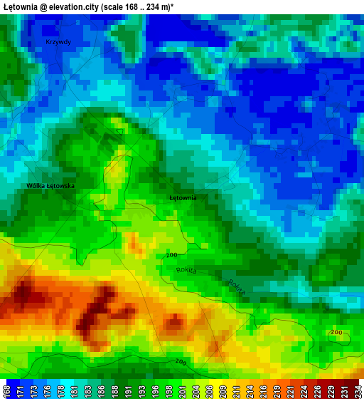 Łętownia elevation map