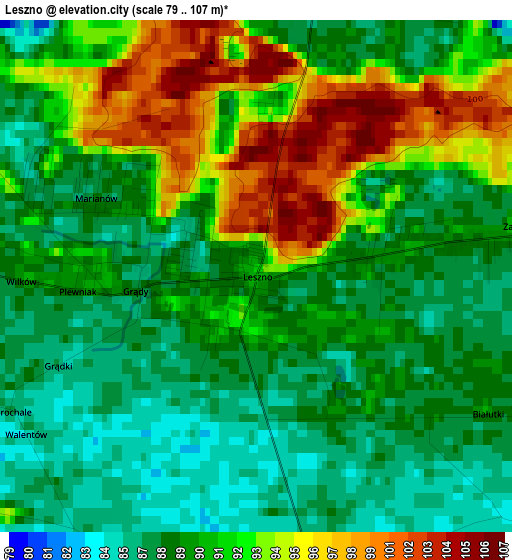 Leszno elevation map