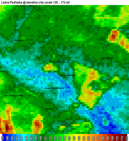 Leśna Podlaska elevation map