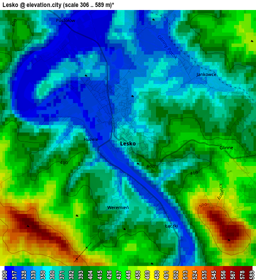 Lesko elevation map