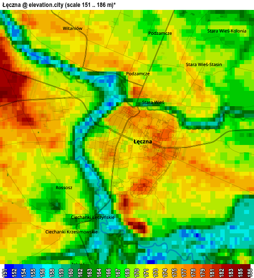 Łęczna elevation map