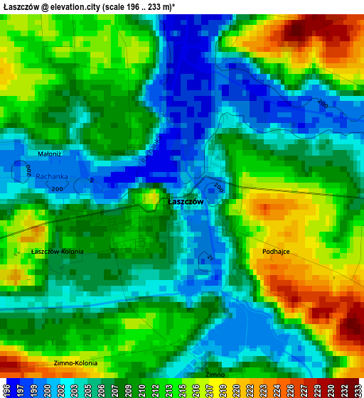 Łaszczów elevation map