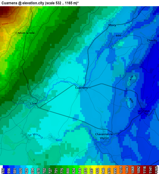 Cuarnens elevation map