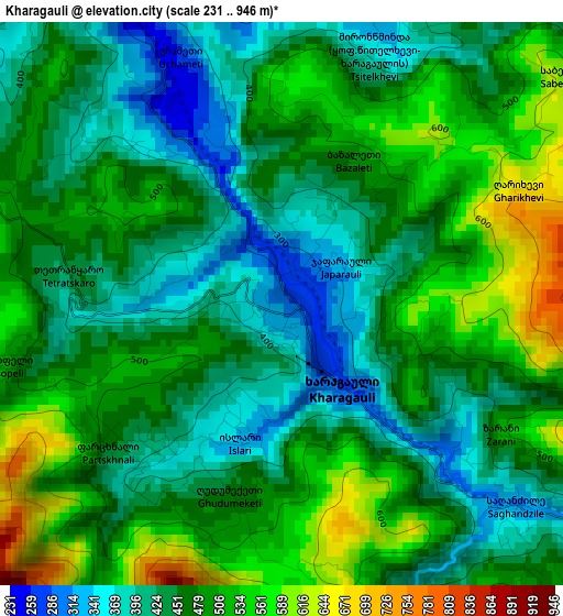 Kharagauli elevation map
