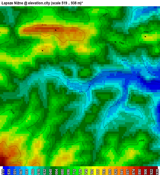 Łapsze Niżne elevation map