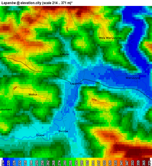 Łapanów elevation map