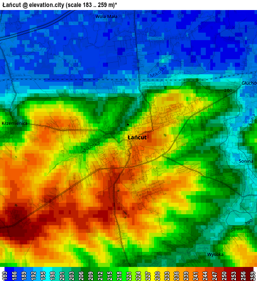 Łańcut elevation map