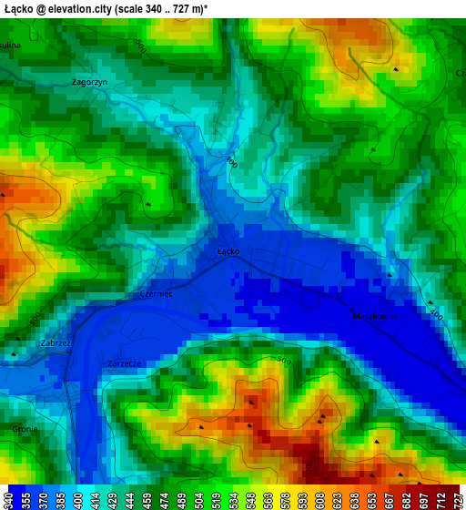 Łącko elevation map