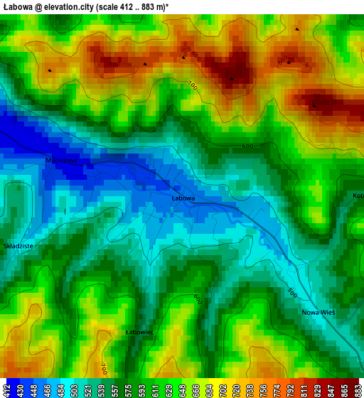 Łabowa elevation map