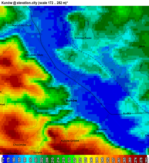 Kunów elevation map