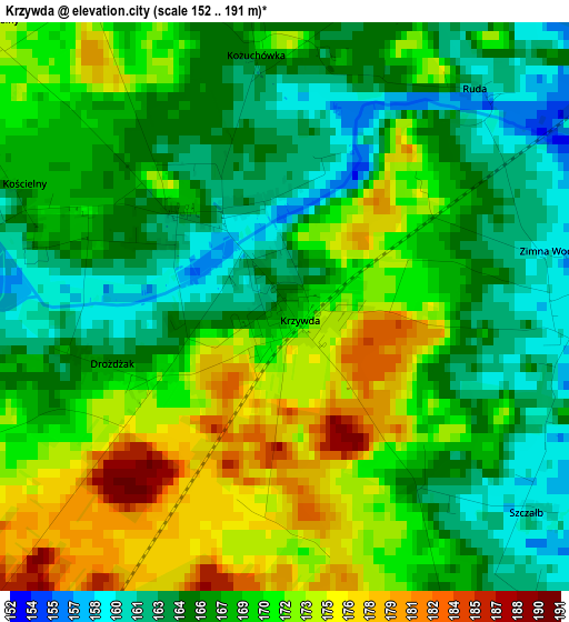 Krzywda elevation map