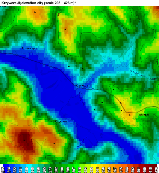 Krzywcza elevation map