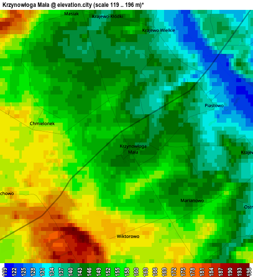 Krzynowłoga Mała elevation map