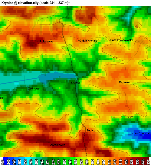 Krynice elevation map