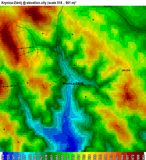 Krynica-Zdrój elevation map