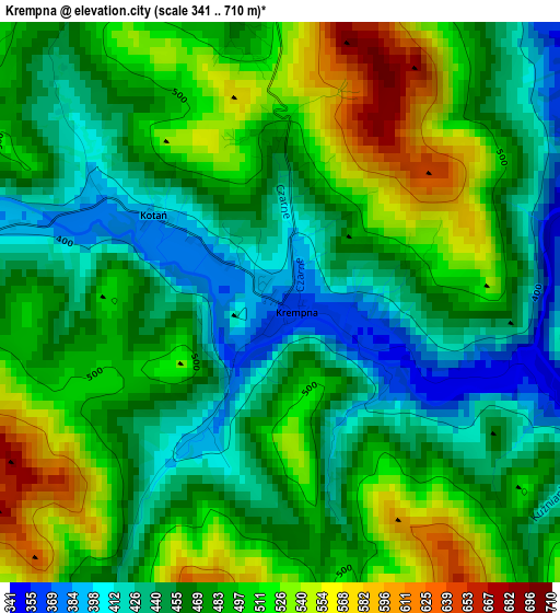 Krempna elevation map