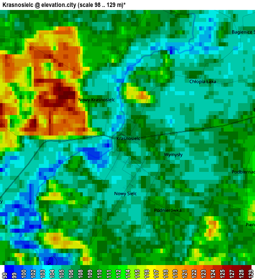 Krasnosielc elevation map