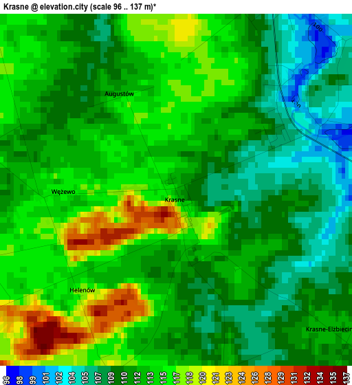 Krasne elevation map