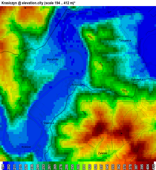 Krasiczyn elevation map