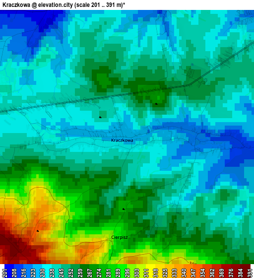 Kraczkowa elevation map