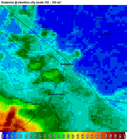 Kozienice elevation map