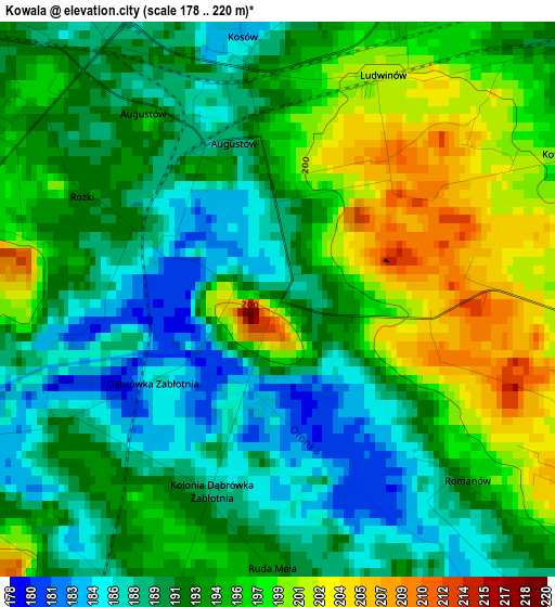 Kowala elevation map