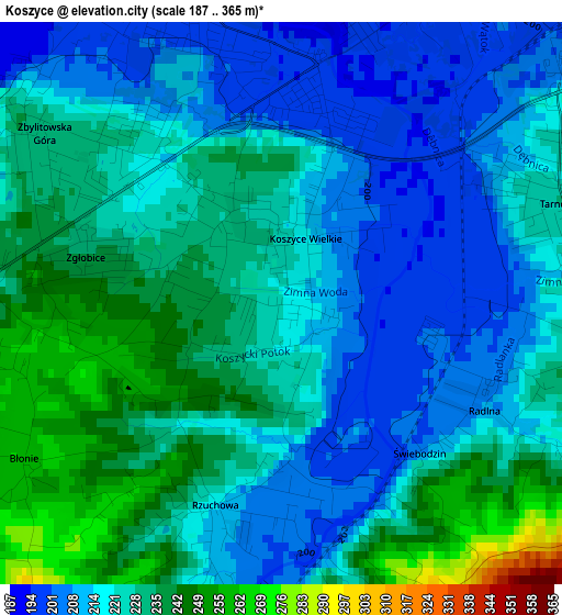 Koszyce elevation map