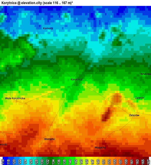 Korytnica elevation map