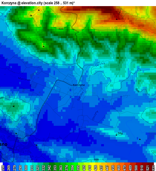 Korczyna elevation map