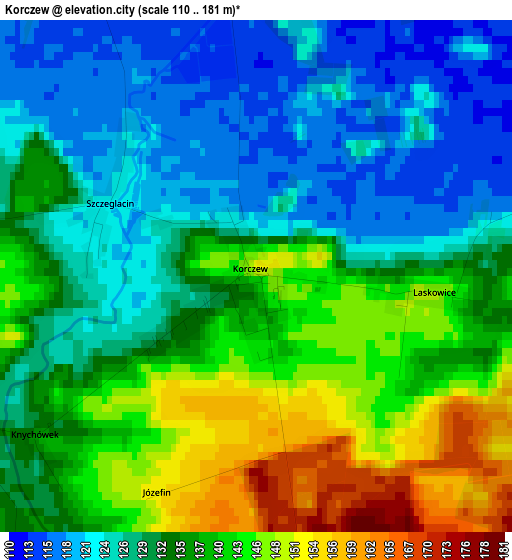 Korczew elevation map