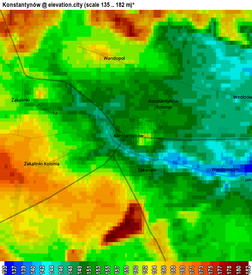 Konstantynów elevation map