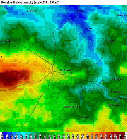 Końskie elevation map