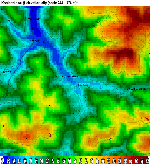 Konieczkowa elevation map