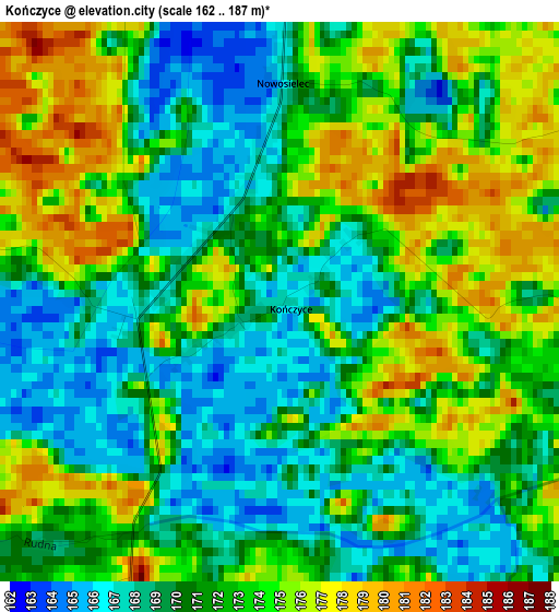 Kończyce elevation map