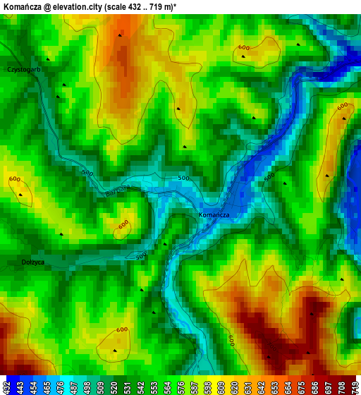 Komańcza elevation map