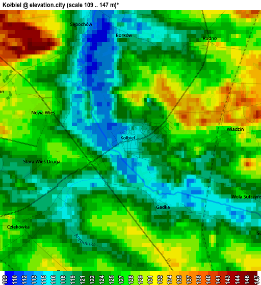 Kołbiel elevation map