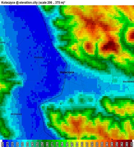 Kołaczyce elevation map