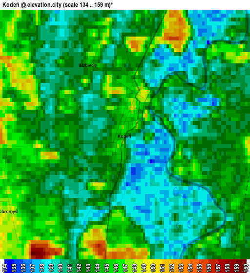 Kodeń elevation map