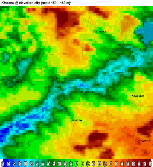 Kłoczew elevation map