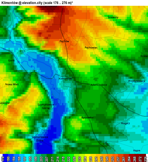 Klimontów elevation map