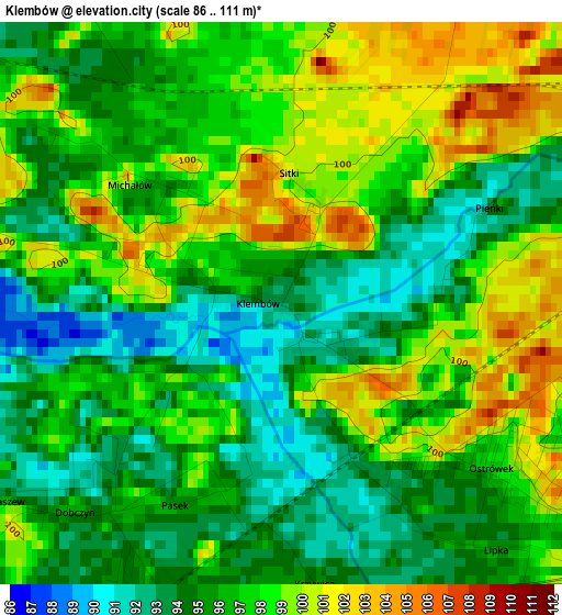 Klembów elevation map