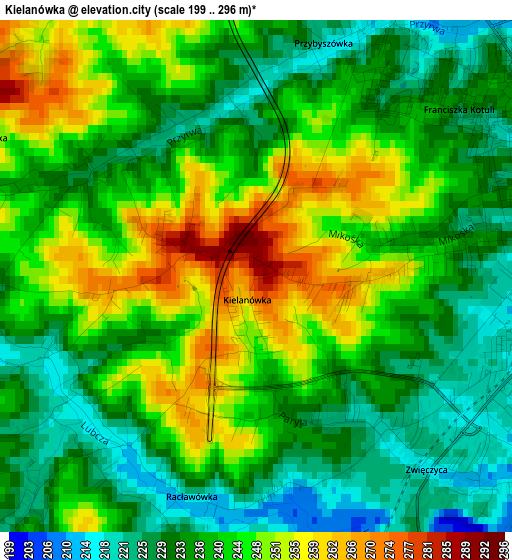 Kielanówka elevation map