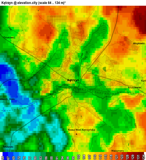 Kętrzyn elevation map