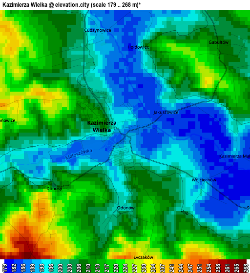 Kazimierza Wielka elevation map