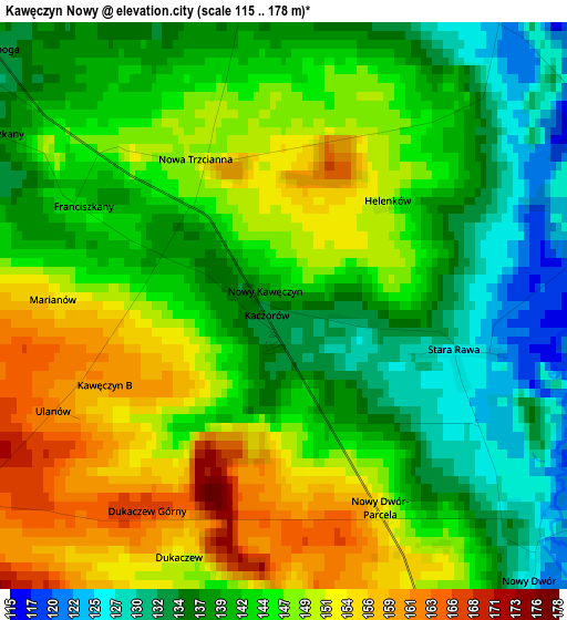 Kawęczyn Nowy elevation map