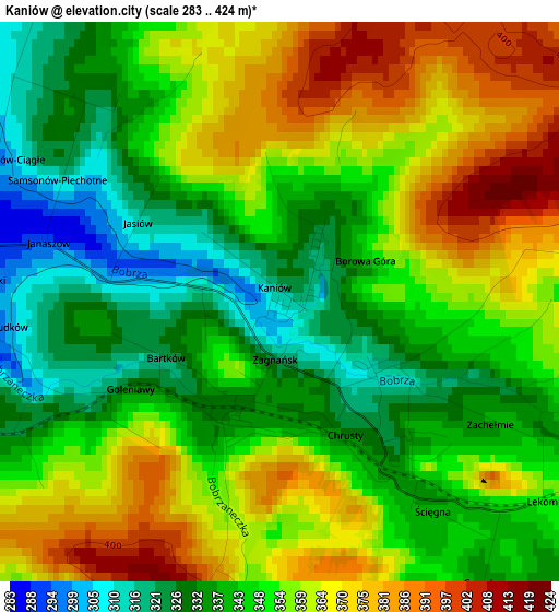 Kaniów elevation map